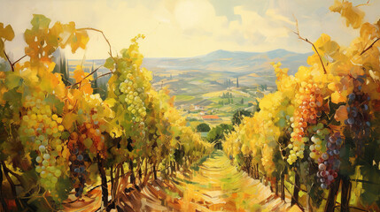 Wall Mural - Landscape of vineyard plantation. Winery background