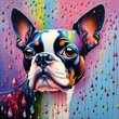 AI generated illustration of Boston Terrier standing with a painted texture background