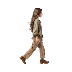 Wall Mural - view of a child standing/ walking , transparent background, side view girl