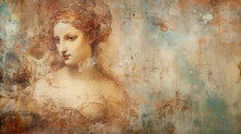 Retro Fresco Painting Renaissance Vintage Old Wall With Peeling Paint Beautiful Girl Woman Photo Paper Grunge Old Texture Wallpaper Background Graphics Painting Art Card Poster Print Interior - Genera