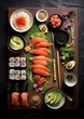 AI generated illustration of a selection of sushi inviting a taste of Japanese culinary artistry