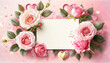 Valentine's day background with pink roses and a blank card