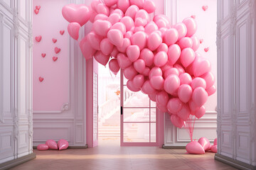 pink door and pink ballons at the entrance generated AI