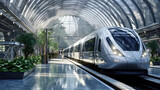 Fototapeta Boho - Modern Bullet Train Travel Through Metro City Background