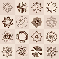 Wall Mural - seamless vector pattern with geometric circular ornaments isolated on square tiles. symmetric geomet