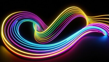 Wall Mural - 3d render abstract neon curvy lines on black background