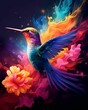 AI generated illustration of a hummingbird in flight with a colorful background