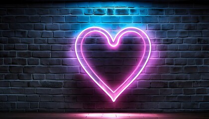 Canvas Print - neon heart with a glow on the background of a dark brick wall neon sign