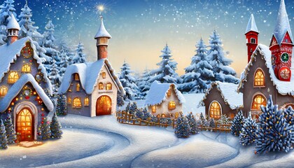 Wall Mural - christmas winter fairy village landscape ai generated image