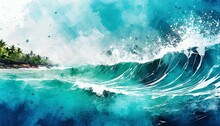 Abstract Ocean Beach Paint Background Creative Abstract Water Blue Sea Wave Painted Background Wallpaper Texture Modern Art Generative Ai