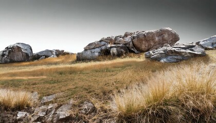 Canvas Print - savanna with faded grass and rocks cut out