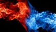 red and blue fire on black background on 2 sides collapse fire and ice concept design red and blue smoke fiery contradiction force background