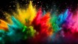 colorful rainbow holi paint color powder explosion dark black wide panorama background peace rgb beautiful party concept