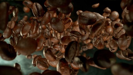 Aufkleber - Freeze Motion of Falling Roasted Coffee Beans.