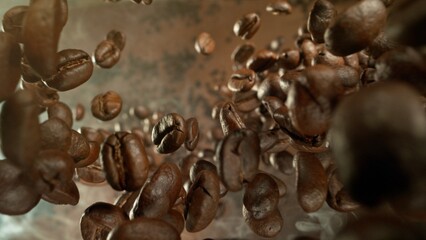 Aufkleber - Freeze Motion of Falling Roasted Coffee Beans.