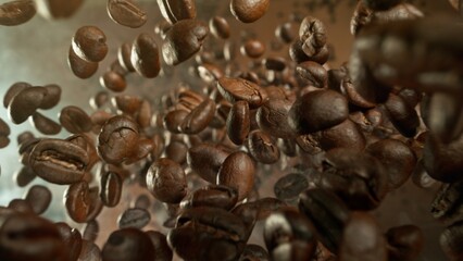 Aufkleber - Freeze Motion of Falling Roasted Coffee Beans.