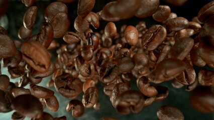 Aufkleber - Freeze Motion of Falling Roasted Coffee Beans.