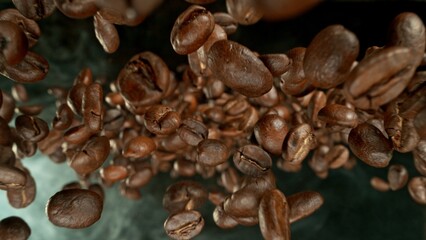 Aufkleber - Freeze Motion of Falling Roasted Coffee Beans.