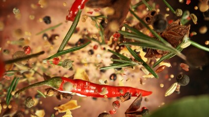 Aufkleber - Freeze Motion of Flying Various Kind of Spices.