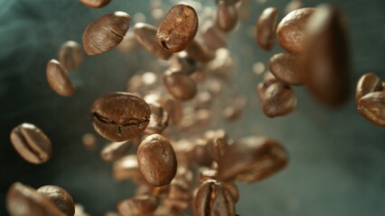 Aufkleber - Freeze Motion of Falling Roasted Coffee Beans.