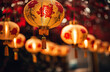 red chinese paper lanterns with light bokeh background, happy lunar new year 2024