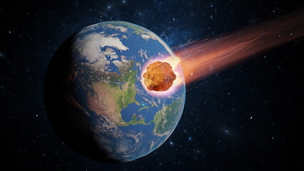 Wall Mural - asteroid, fall of comet to earth, armageddon disaster, danger meteorite. huge fiery comet is flying 