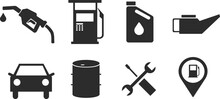 A Simple Set Of Gas Station Related Editable Vector Illustrations.