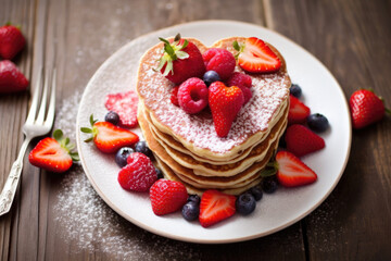 Wall Mural - Heart-shaped pancakes, Valentine's Day Concept 