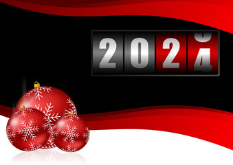 Wall Mural - New year 2024 illustration with counter and Christmas balls