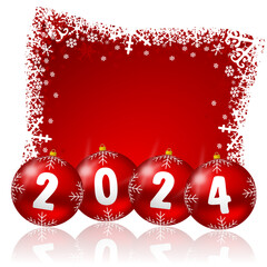 Aufkleber - New year 2024 illustration with Christmas baubles and snowflakes on red background, winter holiday print