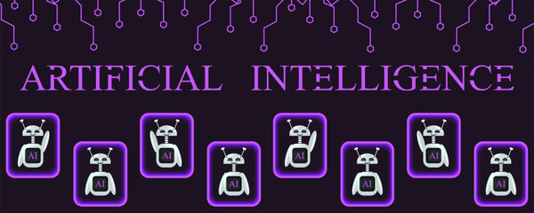 Sticker - Frame 3d Artificial Intelligence Character in light square on black background with copy space. Chat Robot collection. Vector illustration can used web site, banner, poster and social media.