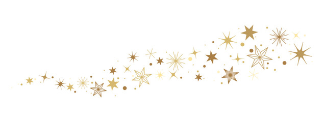 Wall Mural - Scattered various stars and confetti isolated on a transparent background. Vector wave of yellow elements for holiday background decoration