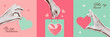 © LanaSham - Halftone Valentines day collage covers set in contemporary mixed media style. Modern vector poster with dotted elements - hands and hearts. Concept of relationship, love, romance, valentine day.