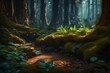 Digital computer graphics artwork, concept illustration, realistic cartoon style background, Forest Treasure, video game.