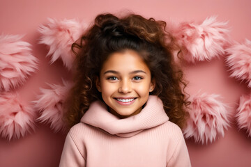 Poster - Young girl with curly hair and pink sweater.