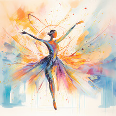 Wall Mural - an abstract ballet featuring abstract fireflies with watercolor-inspired strokes and mirage-like distortions