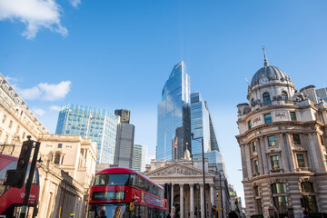 Poster - LONDON- City of London skyline rising behind the Bank of England and Royal Exchange building