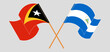 Crossed and waving flags of East Timor and Nicaragua