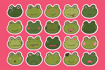 Wall Mural - Cute cartoon frogs faces. Vector illustration.