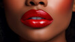 Lips with red lipstick and white teeth of a beautiful, elegant, sexy white woman with perfect skin, close-up.