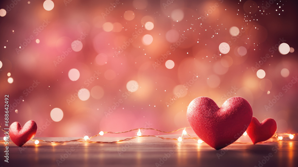Red hearts background, valentine day greeting card. lights Bokeh ...