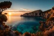 dramatic spridng sunset on the cape milazzo panorama of nature reserve piscina di venere-