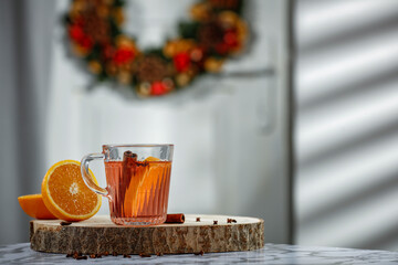 Sticker - Table background of free space for you decoration. Kitchen interior and christmas time. Board of empty space and sun light with shadows. December composition. 