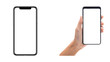 Hand holding a smartphone without screen. Transparent background. Resource in png.