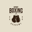 Boxing Gloves Hanging logo vector vintage illustration template icon graphic design. fight sport sign or symbol for academy or club for competition or shirt print with retro typography