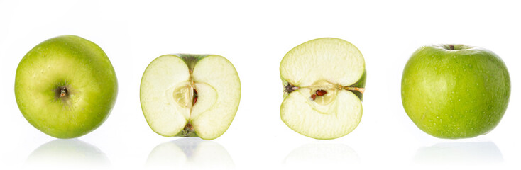 Wall Mural - Whole and sliced apples on white background