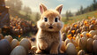 Cute bunny and single easter egg. Concept and idea of happy easter day. generative ai