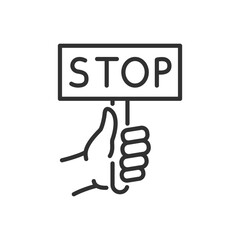 Wall Mural - Hand with a stop sign, linear icon. Line with editable stroke