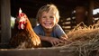 © banthita166 - little child with chicken, Rhode Island Red chicken.