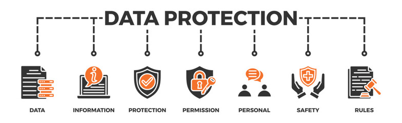 Data protection banner web icon vector illustration concept with icon of data, information, protection, permission, personal, safety and rules